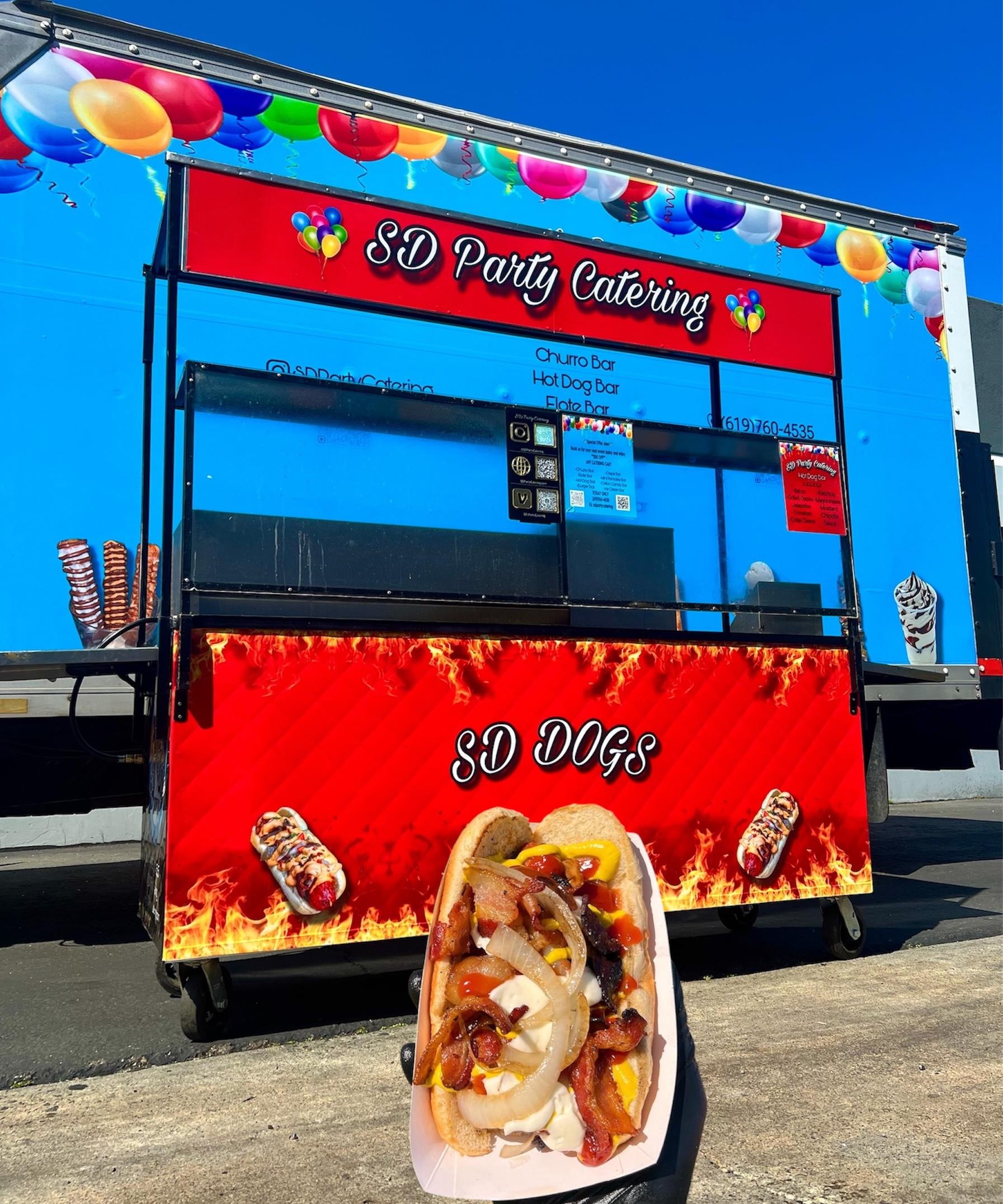 Staffed hot dog catering cart