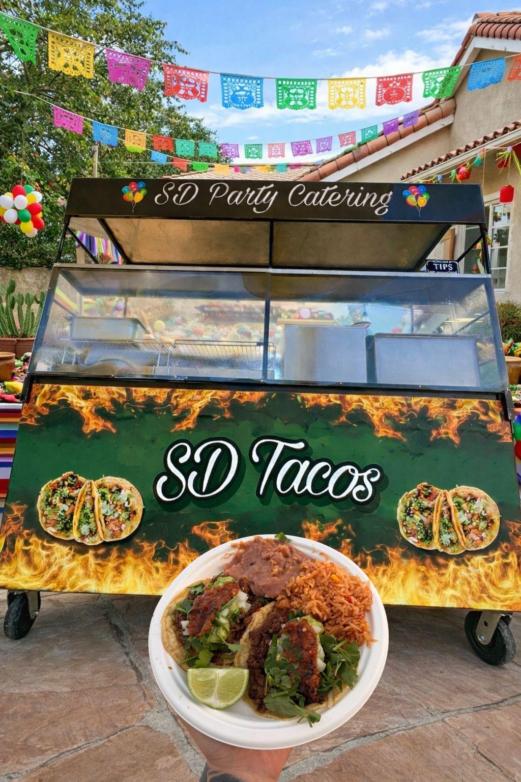 Staffed taco bar serving guests at a San Diego corporate event